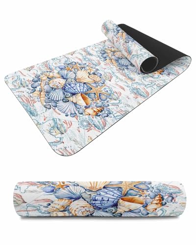 Debedcor Heat Proof Table Pads Waterproof Decorative, Blue Shell Coastal Non-Slip Table Countertop Protector, Summer Nautical Coral Ocean Insulation Mat for Dining Room, 48 x 12 Inches