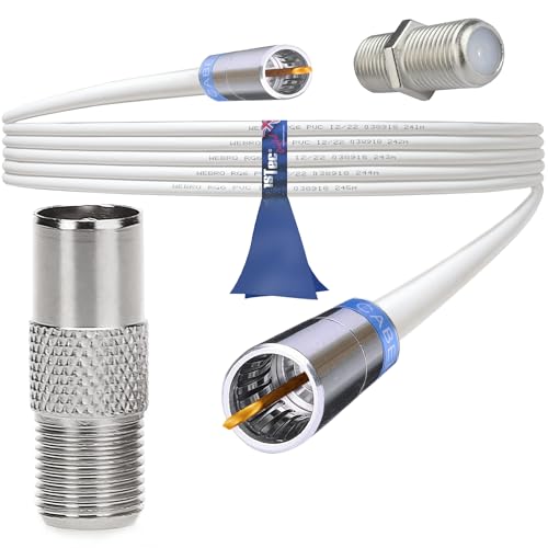 1STec 1m White Virgin Media Quick Fit Male Push On To or Over Female F-connector Isolator IEC Gold Plated Extension Cable for V6 TIVO Set Top Box or VIVID Fibre Super Hub Broadband Modems 1 Metre