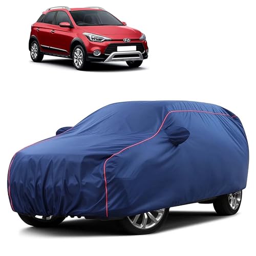 Image of Sulfar 100% Water Resistant Car Body Cover Compatible with Mirror for Hyundai i20 Active (Triple Stitched, Full Bottom Elastic, Blue Taffeta with Red Piping)
