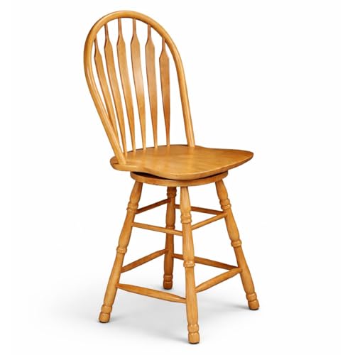 Sunset Trading Selections 24' Counter Height Swivel Barstool | Farmhouse Country Cottage Windsor Arrowback Café Stool | Light Oak Solid Wood | Dining Room Kitchen Home Bar Furniture