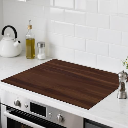 Image of Nuxovilar Stove Top Cover for Electric Stove, 20x28 Inch Polyester Glass Cooktop Protector with Rich Dark Wood Grain Texture, for Kitchen Decor & Daily Use