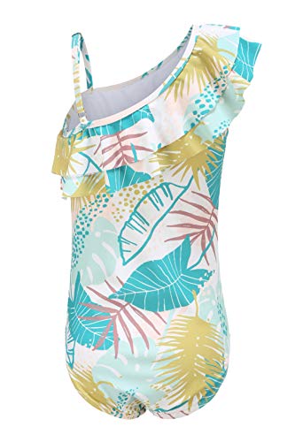 Image of Girls One Piece Swimsuits One Shoulder Ruffle Swimwear Floral Bathing Suit