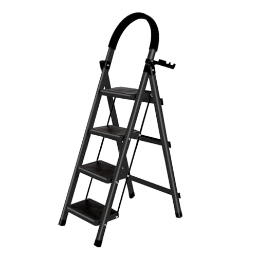 Belfoyer Escabeau Pliable en Acier, Marchepied Antidérapant 4 Marches, Escabeau Stable et Compact pour Maison, Cuisine et Bureau(Noir)
