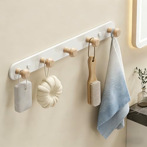 Arimsoa Patère murale avec 5 crochets en bois - Porte-manteau mural en bois - Pour chambre...