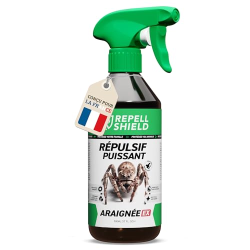 RepellShield® Spray Anti Araignées Maison & Jardin -500ml- Répulsif Araignée à la Menthe Poivrée Concentrée & Géraniol - Non Tachant - Usage Intérieur...