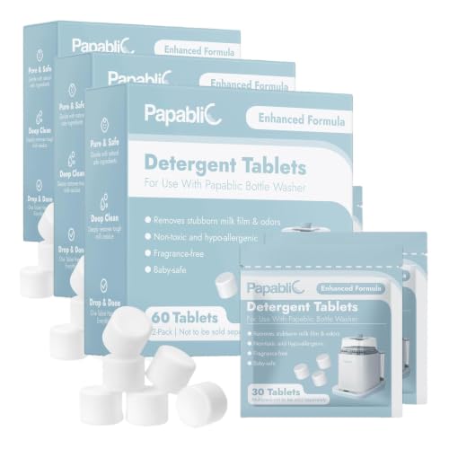 Image of Papablic 60Pcs Official Detergent Soap Tablets for Baby Brezza, GROWNSY, Momcozy Bottle Washer Pro & Portable Bottle Warmer, Compact Travel-Friendly Packs Washing Block (Pack of 3)