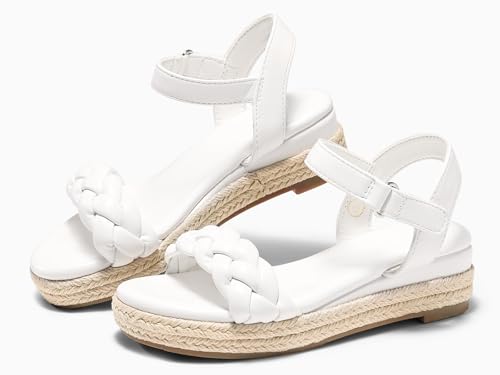 Image of Coutgo Girls Platform Sandals Espadrille Braid Open Toe Ankle Strap Wedge Sandals Summer Dress Shoes for Toddler /Little /Big Kids