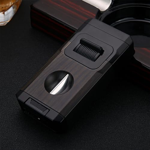 Encendedor para cigarros recargable con cortador y soporte negro miniatura 1