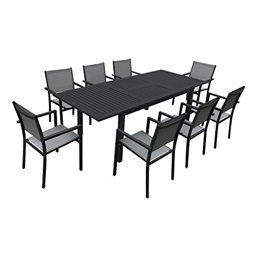 Salon de Jardin Capri Extensible en textilène Gris 8 Places - Aluminium Anthracite