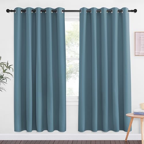 NICETOWN Smoky Blue Blackout Curtains for Bedroom 72 Inches Long, Thermal Insulated Room Darkening Grommet Window Curtains for Living Room Nursery, 66 inch x 72 inche, 1 Panel