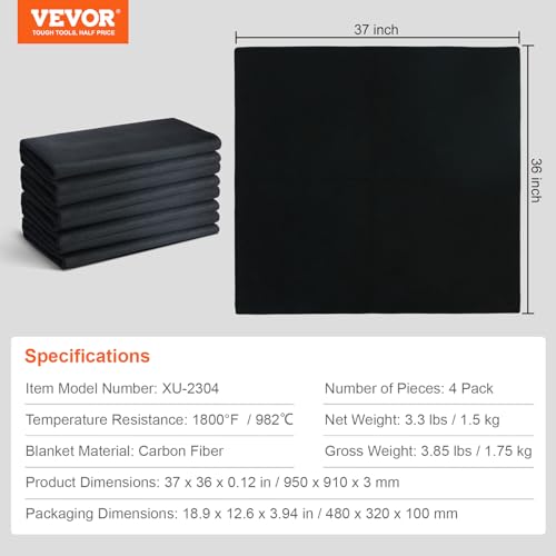 Image of VEVOR Carbon Felt Welding Blanket 4 Pack, 37 inch x 36 inch Flame Retardant Welding Blanket, Up To 1800F Heat Resistant Blanket Set, Cuttable Carbon Fiber Fire Retardant Insulation Welding Mat Pad