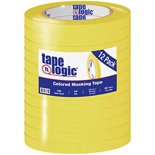 Image of Tape Logic (12 Pack General Purpose Colored Masking Tape, 1 /2 Inch x 60 Yards, Yellow, for Home, Office, Arts, Crafts, DIY, Labeling and Coding