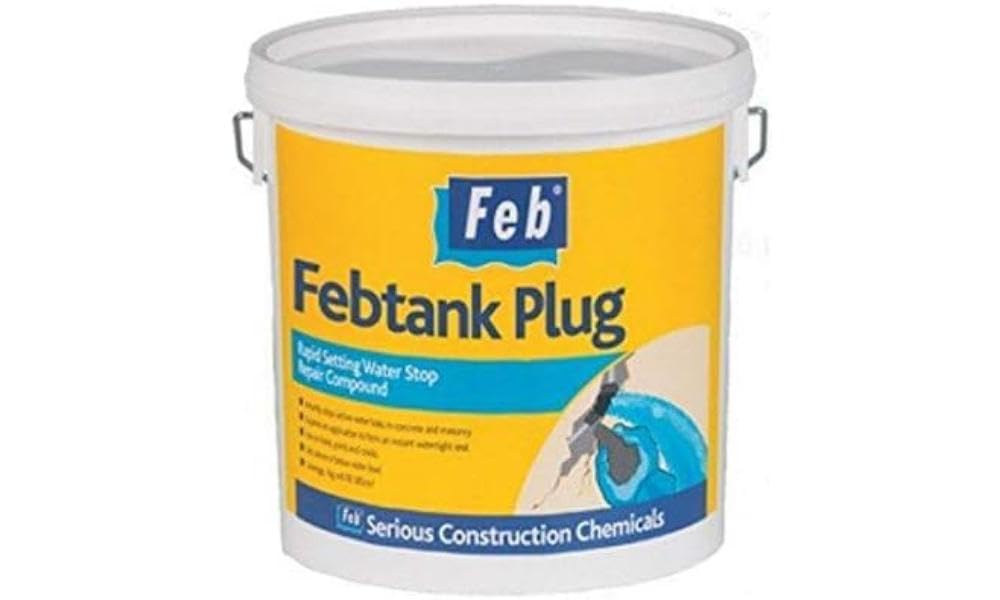 Feb Febtank Plug – Water Stop Repair Compound – Ultra Rapid Setting – Ideal For Active Water Leaks – Chloride-Free – Just Add Water – Grey – 5kg