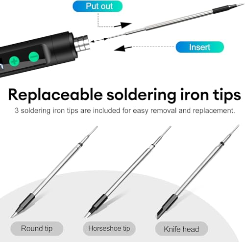 Image of Diymore Cordless Soldering Iron Kit,Soldering Iron 8S Fast Heating 392-842℉,Auto Sleep,3 Precision Soldering Tips Type C interface wireless temperature adjustment Portable Soldering Irons with Stand