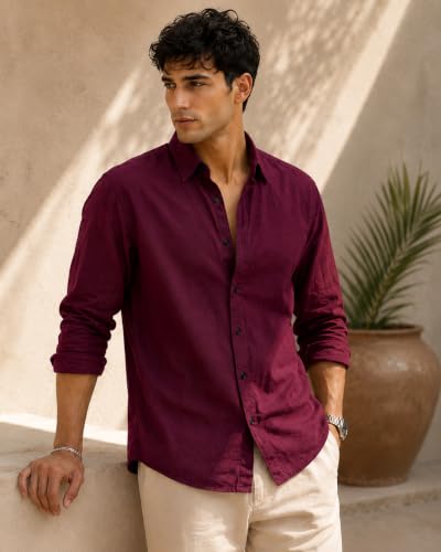 Image of Men Linen Cotton Full Sleeve Shirt for man | Mens Casual Shirt |Shirts for Men Stylish | Men Shirts | Casual Business Party Festival Regular Fit