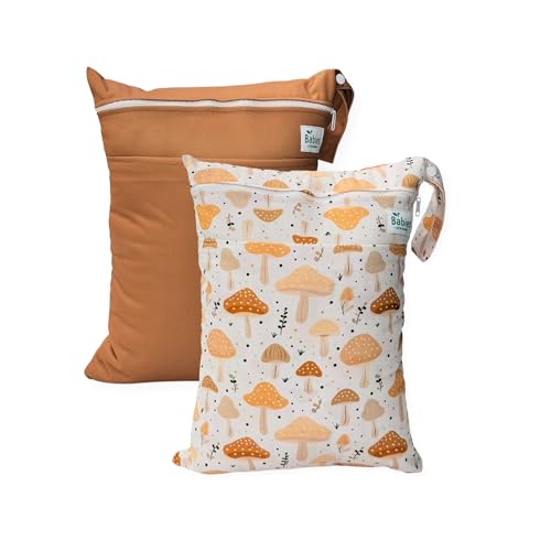 Babies Beginning 2-Pack Wet Bags – Waterproof Travel Bags for Cloth Diapers, Baby Essentials & Swimwear – Reusable Wet Dry Bag with Double Zipper & Handle for Diaper Bag & Beach Trips (Amber Cap)