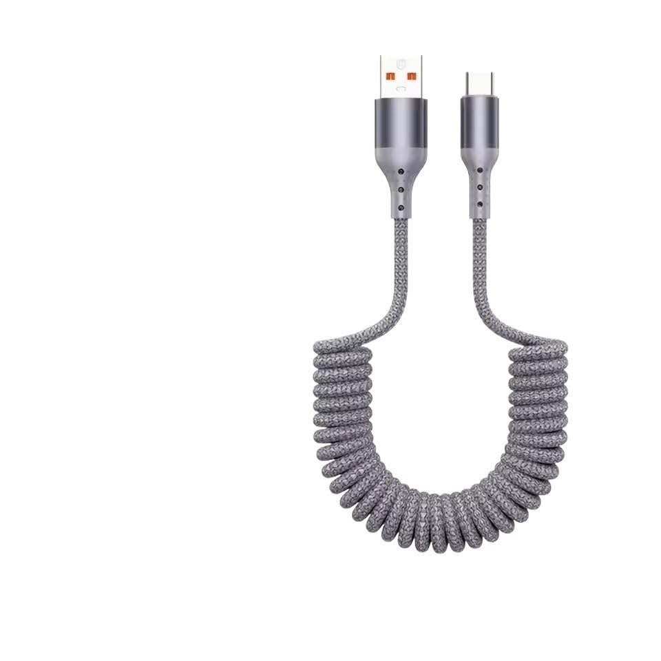 100W and 60W USB A to TPE-c Spring Car Fast Cable for USB C Data Cord TPE-c Wire(Gray-C to C)