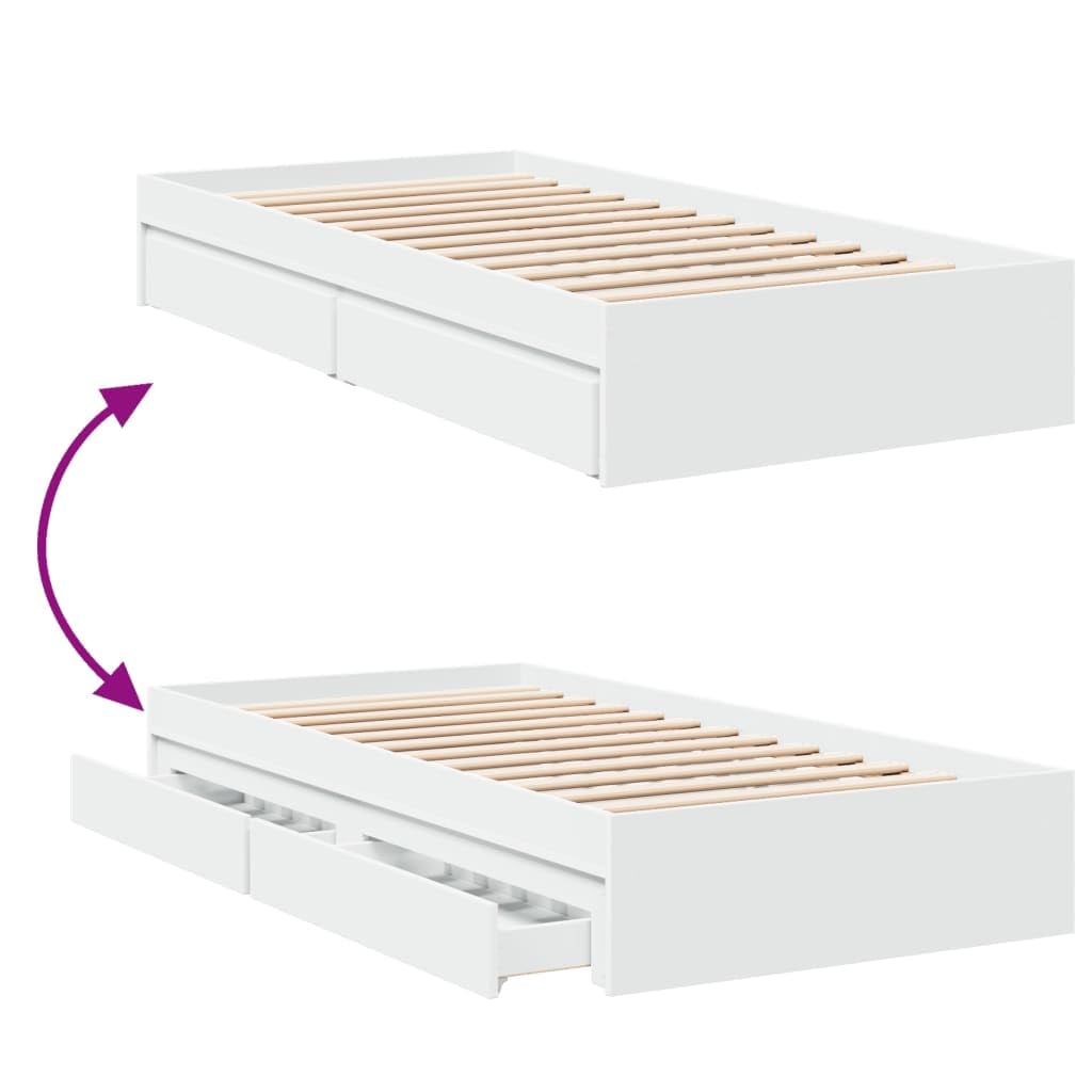 vidaXL Cama con cajones Madera de ingeniería Blanca 90x200 cm