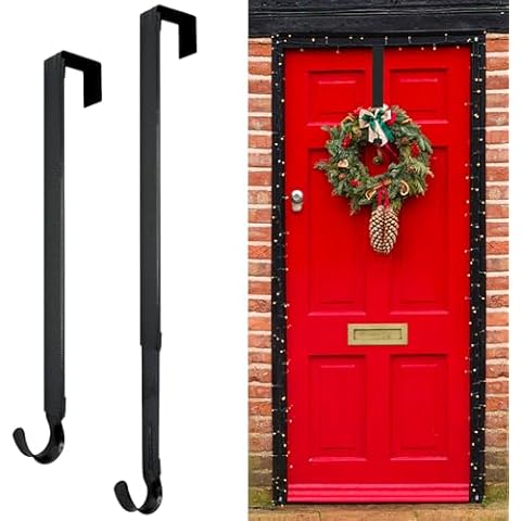ZMCINER Wreath Hanger for Front Door, Adjustable Wreath Hanger from 15 to 25 Inches Wreath Hanger, 20 lbs Larger Door Upgrade Wreath Hanger Christmas Fall Wreaths Decorations Hook (Matte Black) Cover