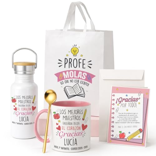 Kembilove® Pack presente professor fim de curso personalizado – Caneca Garrafa + Bolsa – Kit completo emocional e original – Presente de alunos e pais