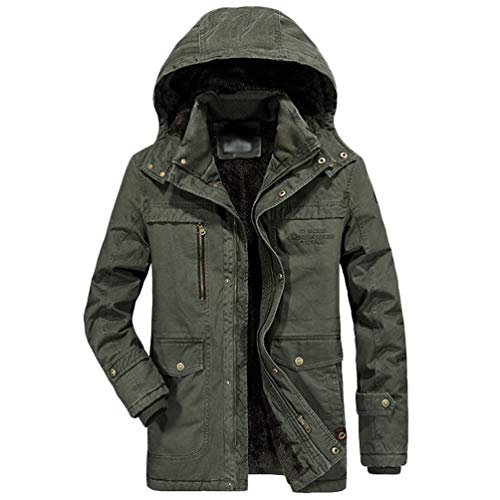 Yuanu Baumwoll Parka Herren Stehkragen Mode Einfarbig Mantel Mit Mehreren Taschen Freizeit Draussen Gepolstert Warm Halten Oberbekleidung Armeegrün 4XL Cover