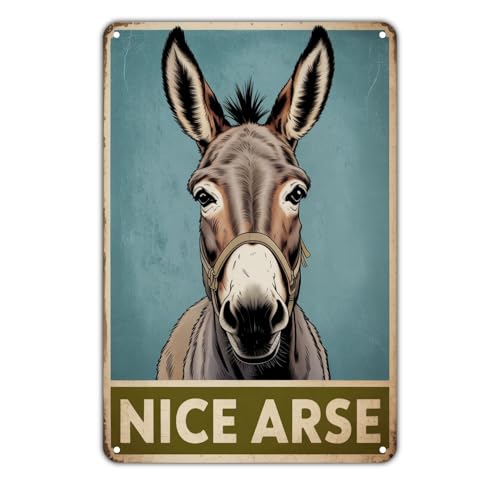 Donkey Funny Nice Arse tin sign Vintage Farm Animal Metal Sign Print Aesthetic for Garden Yard Bar Porch Home Bedroom Kitchen Wall Decor Decor Gift 8 x 12 inch