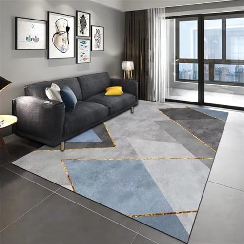 Tapis de salon gris et bleu 100x160cm doux et antidérapant pour le sol du bureau