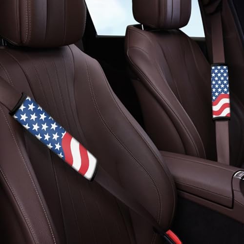 Image of AFPANQZ America Flag Pattern Seat Belt Pads Covers Universal Fit for Truck Vans Sedans SUVs Safety Seatbelt Pad Cushion Comfortable Driving Car Seats Accessories