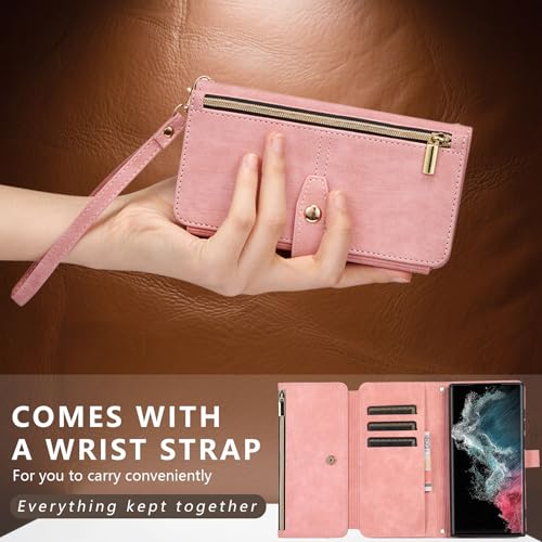 Funda cartera para Samsung S23 Plus con cremallera y oro rosa ZCDAYE 6