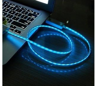 Natalex Electroluminescent (EL) Charge & Sync Cable – Hypnotic Pulsating Blue – Three Speed Strobing Light Tells You Instantly How Much Charge Your Device Needs – USB to Micro USB