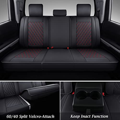 Image of Coverado Toyota Tundra Seat Covers, Leather Car Seat Covers Full Set Automotive Seat Covers Protector Compatible with 2007-2021 Toyota Tundra Crew /Crewmax /Extended /Double Cab(Red)