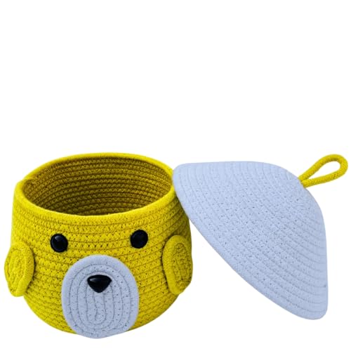 Image of Multi-Purpose Cute Jute Basket with Lid Storage Baskets for Bathroom Living Room & Kitchen Organiser Box Vanity Box First aid Box (Pack of 1) 25x20cm (yellow)