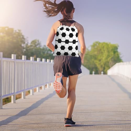 Image of Outdoor Sports Soccer Drawstring Bag, Waterproof Drawstring Backpack for Gym Sports Teams Soccer Party, Men Women Black White Durable Cinch Bag with Front Zipper Pocket and Inside Zipper Pocket