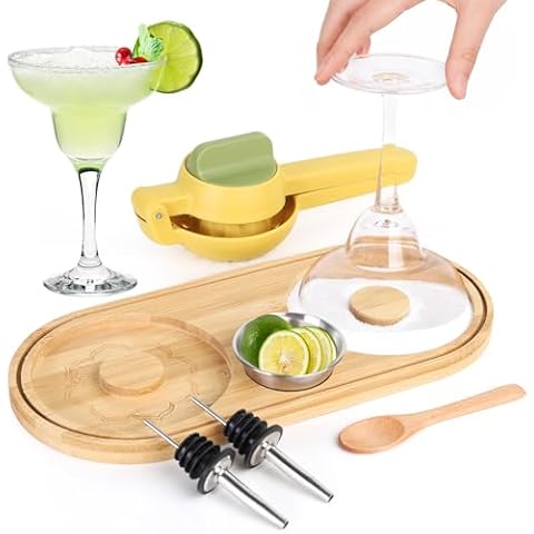 Margarita Salt Rimmer Set, Margarita Sugar Rimmer for Cocktails, Bamboo Glass Rimmer, Bartender Tool for Cocktail and Margarita, Sugar and Salt Rimmer, up to 4.9" Rims, (Set of 6) Cover