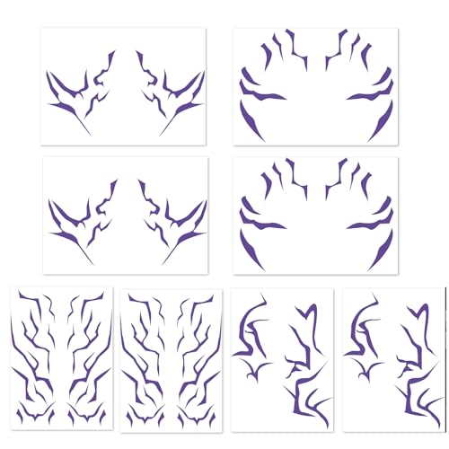 GYIOFAI 8 Pièces VioletTatouages temporaires, Accessoires d'anime, Tatouages temporaires pour le corps, pour Halloween Maquillage Carnaval Cosplay, maquillage résistant à la sueur et à l'eau (Violet)