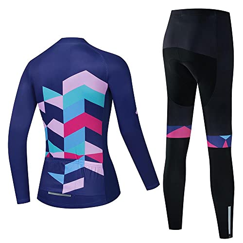 Conjunto de roupas femininas de ciclismo de manga comprida para ciclismo e calça de ciclismo com enc