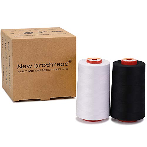 Image of New brothread - 28 Options - 2 Large Cones of 5500Y (5000M) Each All Purpose Spun Polyester Thread 40S /2 (Tex27) for Sewing, Quilting, Piecing, Serger and Overlock - 1 White + 1 Black