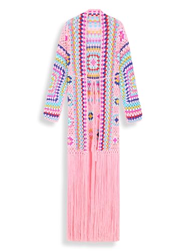 Women's Handmade Crochet Kimono Cardigan Boho Fall Jacket Sexy Tassel Swimsuit Cover Up