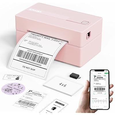 KNAON Bluetooth Thermal Shipping Label Printer, 4x6 Portable Thermal Address Label Printer for Small Business, Compatible with iPhone,Android,Windows,Mac,Works with Etsy Shopify USPS&More, Pink