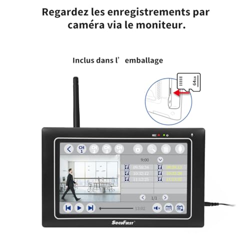 SecuFirst Kit 2K Caméra de Surveillance Extérieure sans Fil avec Moniteur intérieur,Écran Tactile 7",Vidéo Babyphone Camera,Travailler sans WiFi,Détecteur de Mouvement, Carte SD 64 Go, Interphone – Image 4