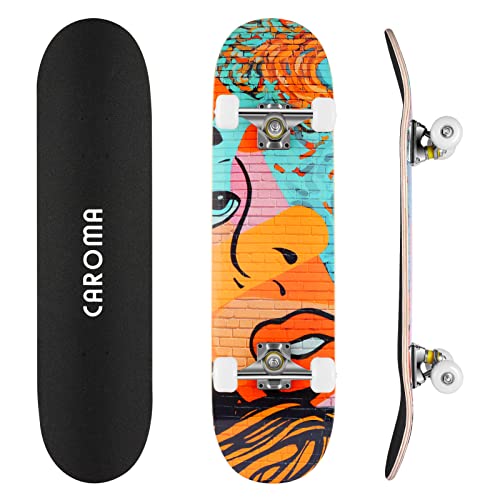 Caroma Skateboard Complet 78,7 x 20,3 cm pour débutants, Adolescents et Adultes, Planche en érable 9 Couches Double Kick Deck concave Standard pour Enfants, garçons et Filles#9 Cover