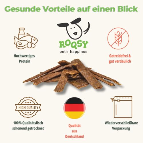 ROQSY Natur-Dörrfisch 100% Forelle – Single-Protein, getreidefrei, ohne Zusätze, schonend getrocknet, leicht und nahrhaft, reich an Omega 3, Made in Germany – 200g