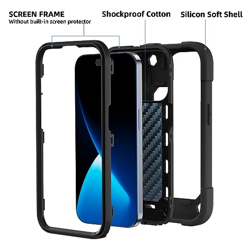 MARKILL Compatible with iPhone 15 Pro Max Case 6.7 Inch with Double Ring Stand, Heavy-Duty Military Grade Shockproof Phone Cover for iPhone 15 Pro Max. Black