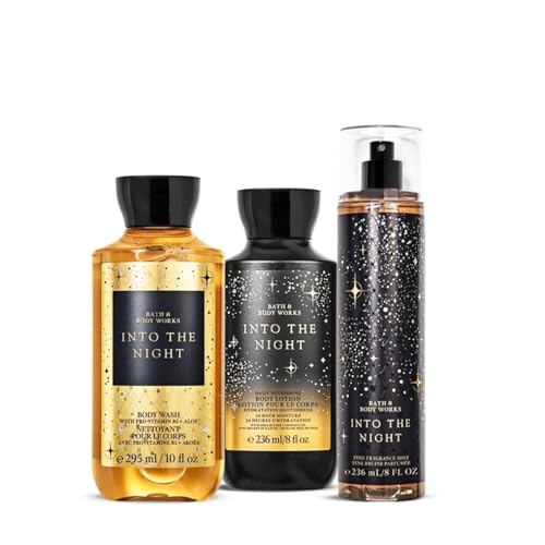 Image of Bath & Body Works Into The Night Combo Pack | Fine Fragrance Mist + Body Wash + Body Lotion | Long Lasting, Hydrating, Woodsy Fragrance | Giftset for Women