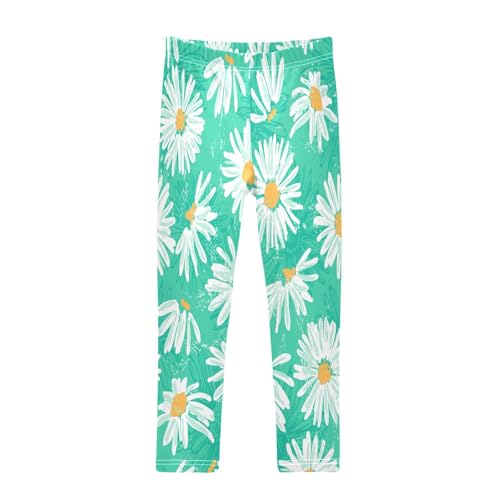 Toddler Girls Leggings Printed Yoga Pants Leggings Green White Daisy for Kids