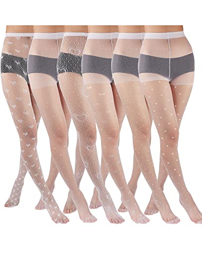 Eurzom 6 Pairs Women Fishnet Tights Lace Polka Dot Stockings High Waist Pantyhose Leggings for Halloween