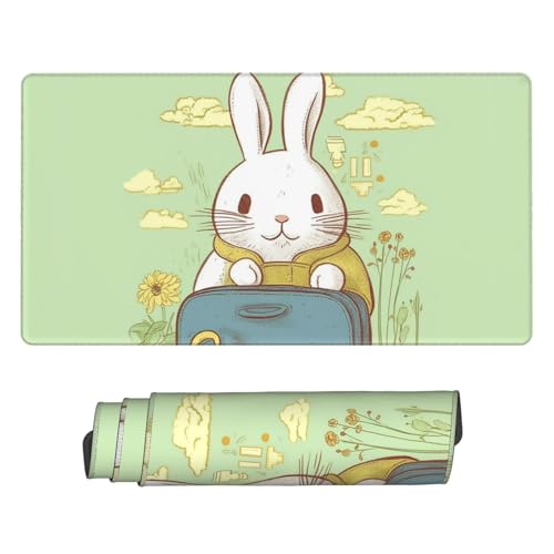 Grand tapis de souris étendu lapin aux bords cousus renforcés pour protection bureau