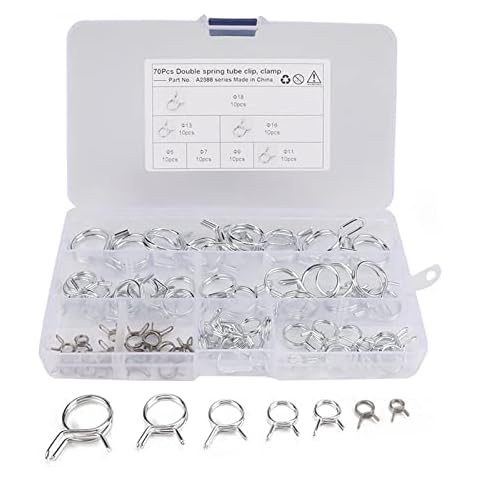 Hose Clamps Spring Clamp Petrol Hose Fuel Line Clamp Hose Clamps Set for Water Pipe Air Hose Hose Clamp Closure 70 Pieces (10 Size 5/7/9/11/13/15/16/18 mm) Cover