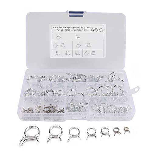 70 Pièces Clip à Ressort Tuyau, 7 Tailles Serrage Durite Essence Serre-joints à Tuyaux Colliers pour Fixer Tuyaux De Serrage Réglables Avec Boîte De Rangement(5mm, 7mm, 9mm ,11mm,13mm,16mm.18mm) Cover