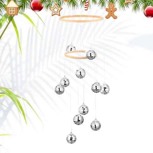 Image of Dazzling Christmas Disco Ball Ornament Moving Spiral Spinning Ball 32 Inch High Natural Bamboo Circle for Indoor Outdoor Porch Yard Garden Patio Room Xmas Party Decoration